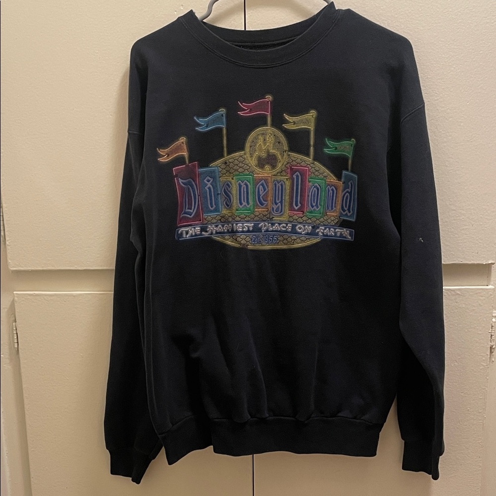 Disneyland Black Crewneck Sweater with Colorful Flags